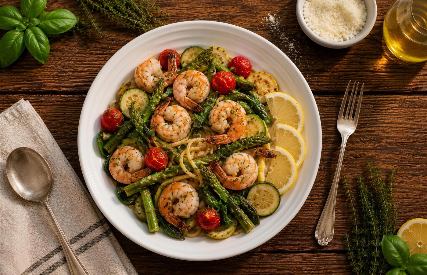 Fresh healthy shrimp dish prepared at home